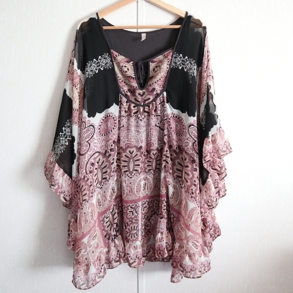 FREE People Marla Dreams Dress Black Combo Purple Floral Boho Hippie Slouchy - Picture 3 of 11